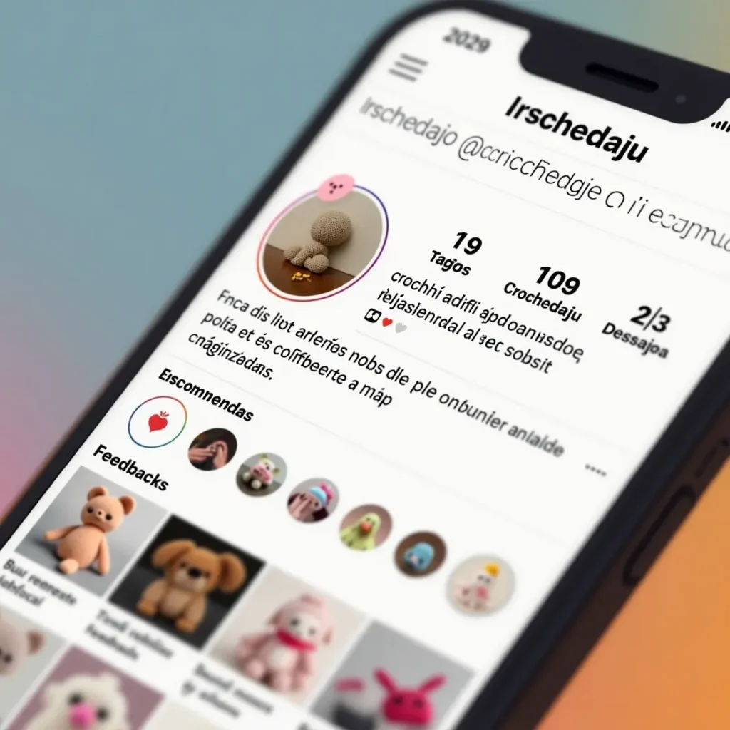Perfil de Instagram profissional de artesã de crochê, com bio otimizada, destaques organizados e fotos de amigurumis no feed.

