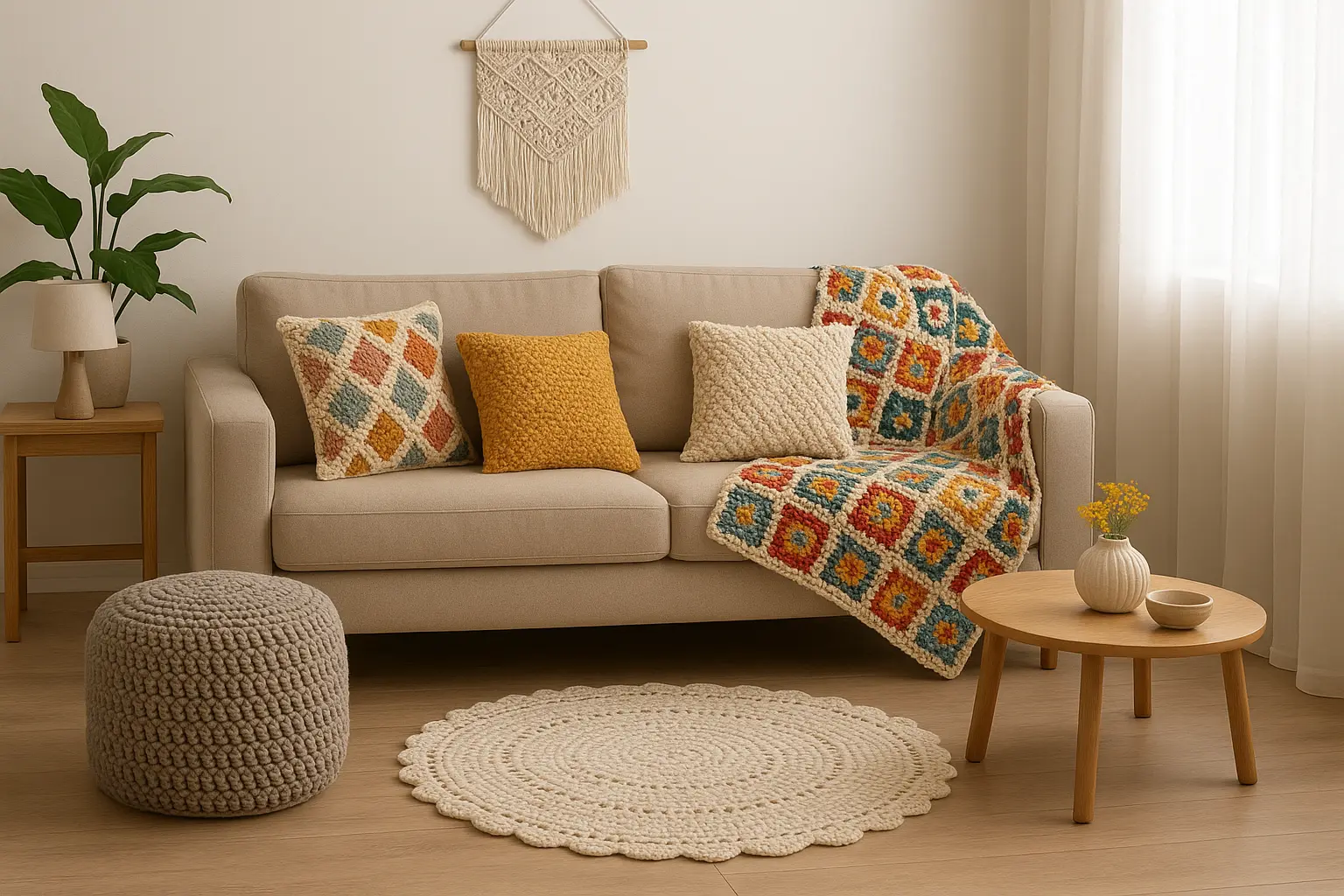 10 ideias de peças de crochê para decorar a sala de estar