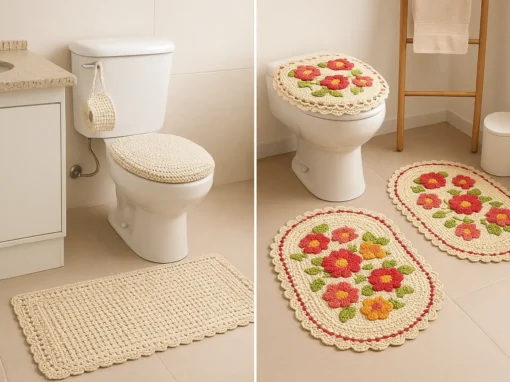 Modelos de jogo de banheiro de crochê: do moderno ao tradicional Modelos de jogo de banheiro de crochê: do moderno ao tradicional