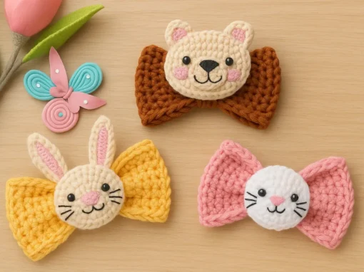 “Laços Amigurumi com Carinhas de Animais: Passo a Passo do Urso, Coelho e Gatinho” “Laços Amigurumi com Carinhas de Animais: Passo a Passo do Urso, Coelho e Gatinho”