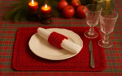 Mesa de Natal com Crochê: Guardanapo e Porta-Guardanapo Lindos para Decorar sua Ceia
