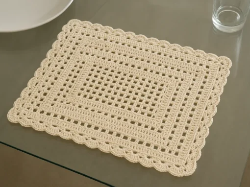 Receita: Jogo Americano Retangular em Crochê (filet + borda ondulada) Receita: Jogo Americano Retangular em Crochê (filet + borda ondulada)