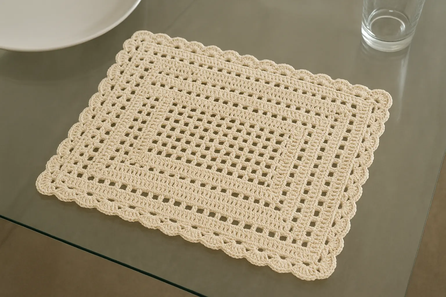 Receita: Jogo Americano Retangular em Crochê (filet + borda ondulada)