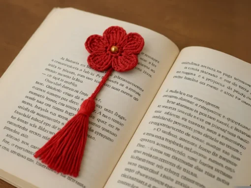 Receita de Marcador de Página em Crochê (Flor com Tassel) Receita de Marcador de Página em Crochê (Flor com Tassel)