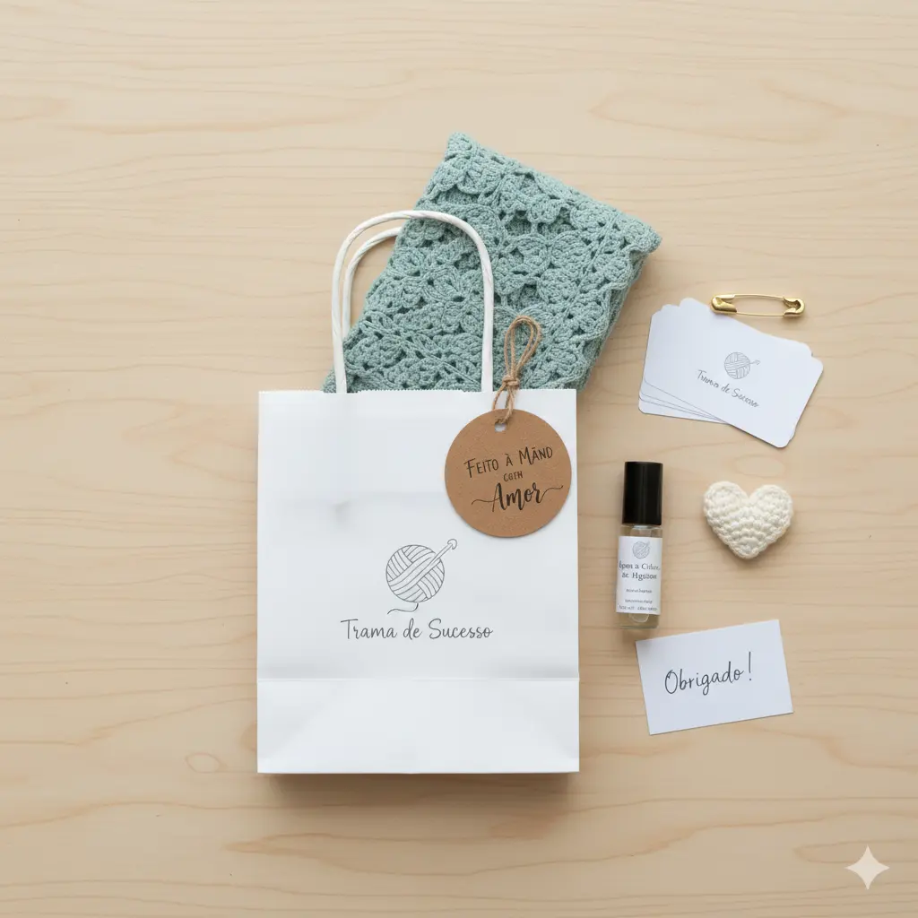 Pequenos mimos e detalhes de marca, como uma essência exclusiva, um alfinete de segurança, um coração de crochê ou uma tag artesanal, transformam a entrega em um presente inesquecível, fortalecendo a conexão com a cliente.
