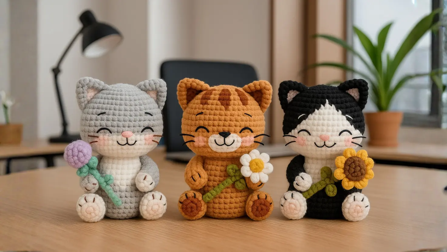 Como Fazer os Lindos Gatinhos com Girassol Amigurumi