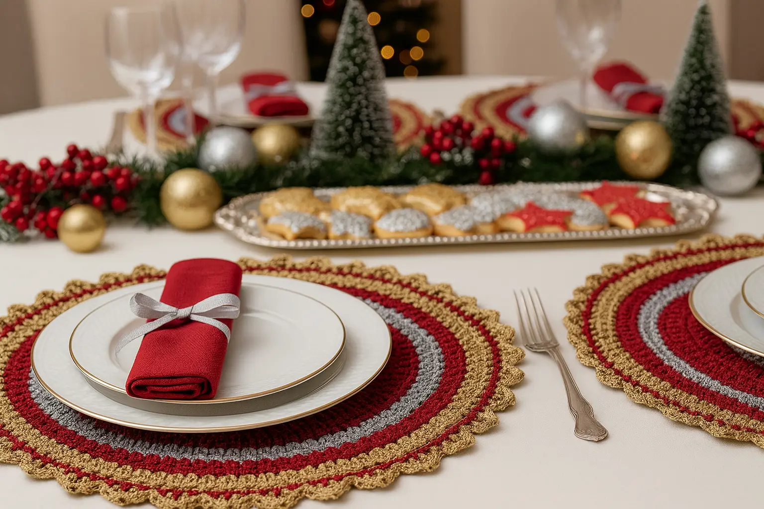 Sousplat Noite Mágica: Transforme Sua Ceia de Natal em Um Espetáculo Inesquecível com Crochê de Luxo!