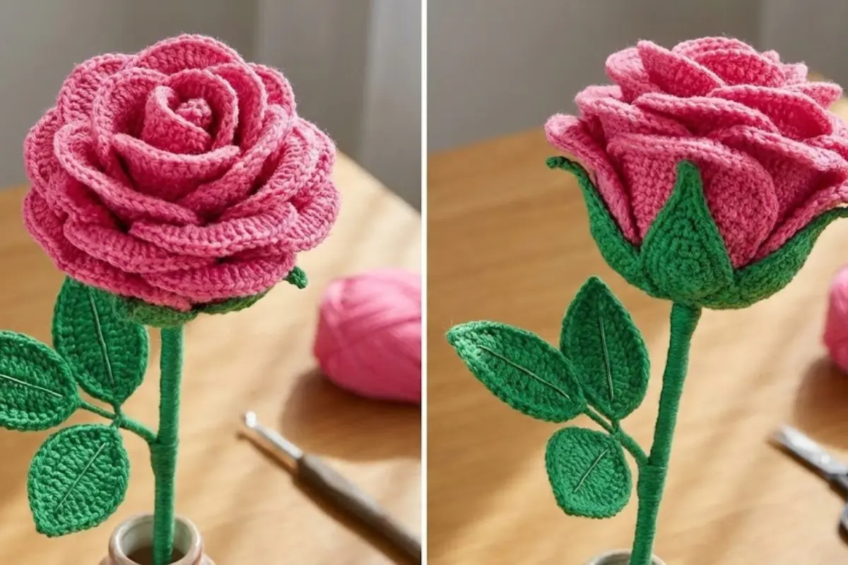 Romance no Ar Como Fazer uma Linda Rosa de Crochê e Lucrar com a Tendência dos Buquês Eternos