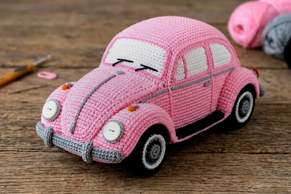 Receita Grátis: Aprenda Como Fazer o Fusca Amigurumi Rosa
