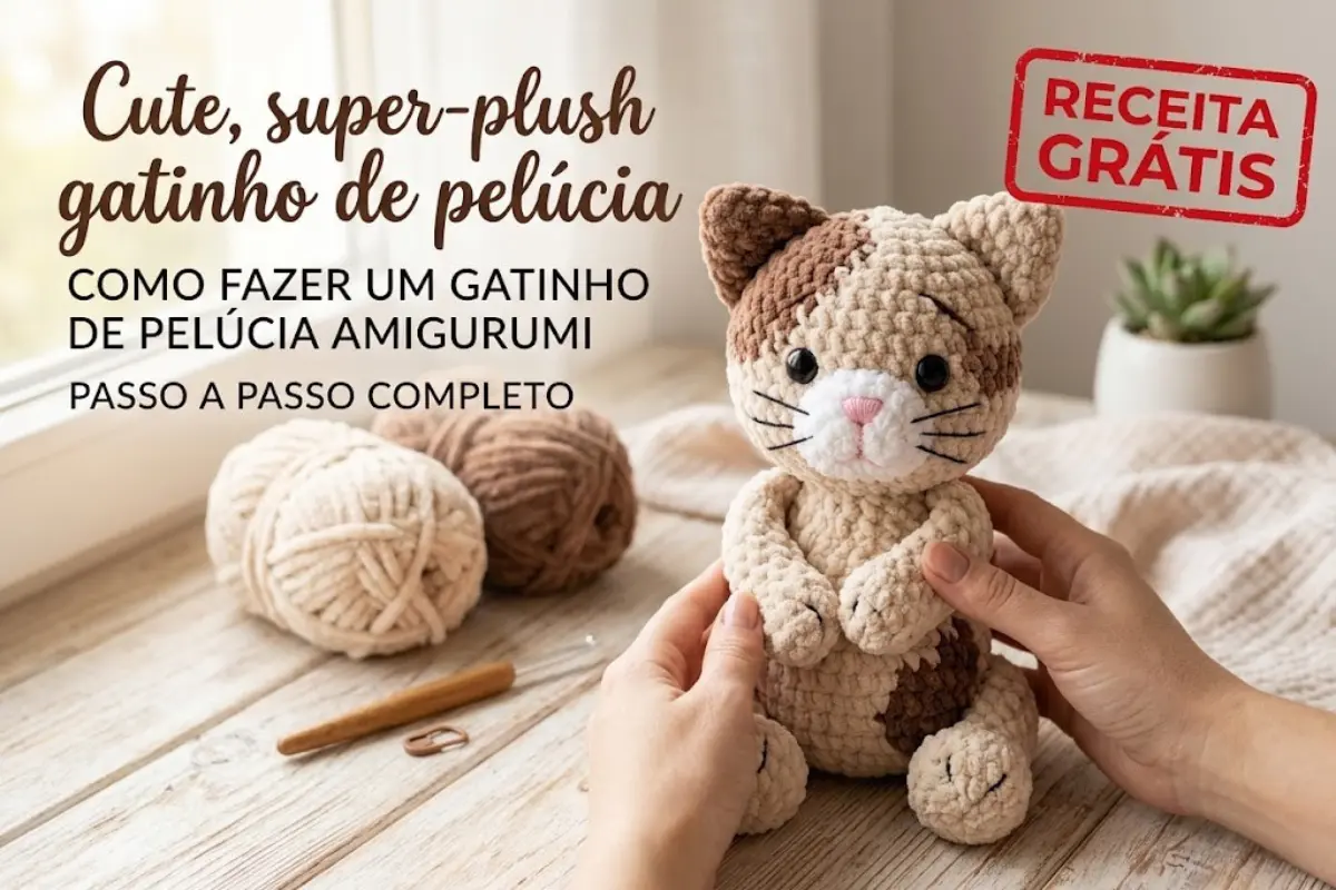 Como Fazer um Gatinho de Pelúcia Amigurumi: Receita Grátis e Passo a Passo!