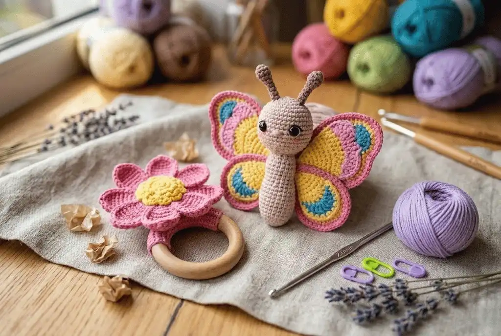 Receita Grátis: Kit Borboleta Amigurumi e Chocalho Flor Sensorial